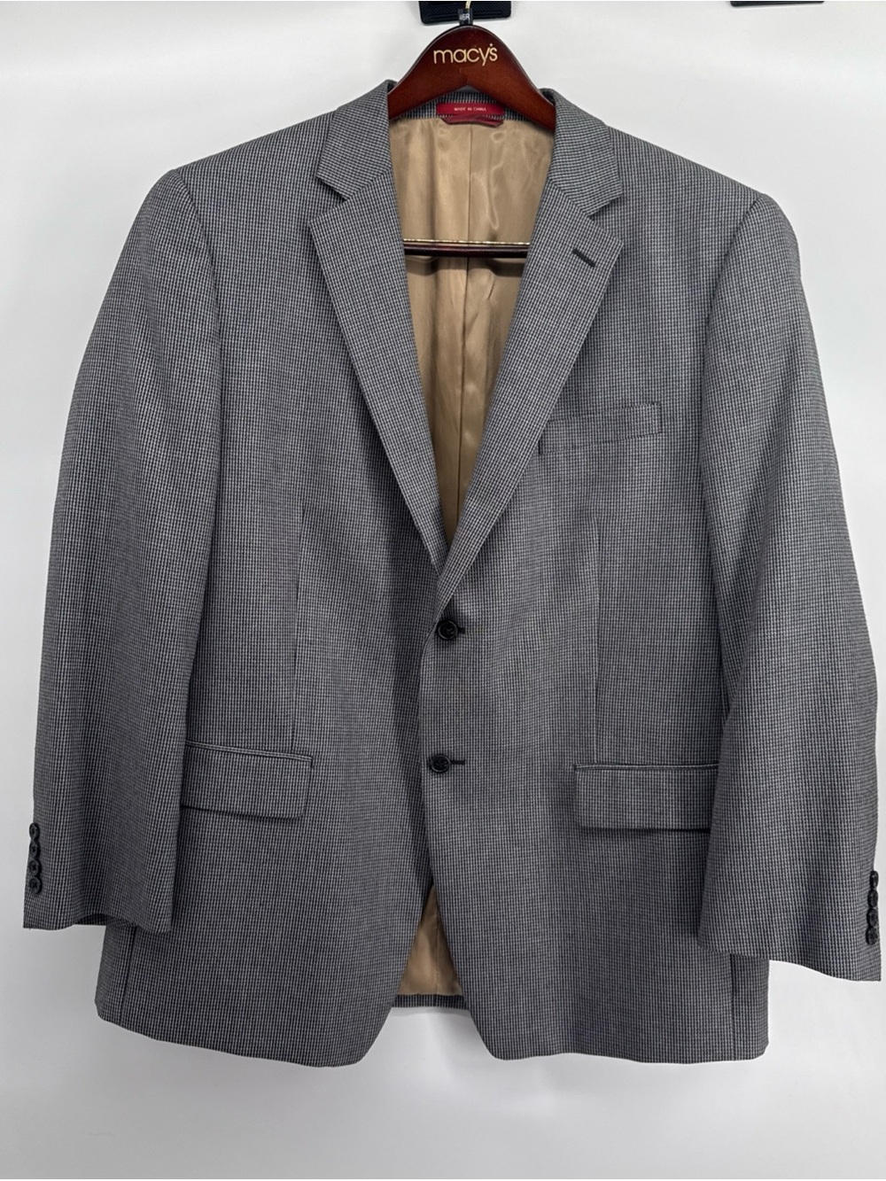 Izod Blazer Suit Jacket Men’s Size 46R Gray Houndstooth 2 Button Sport Coat